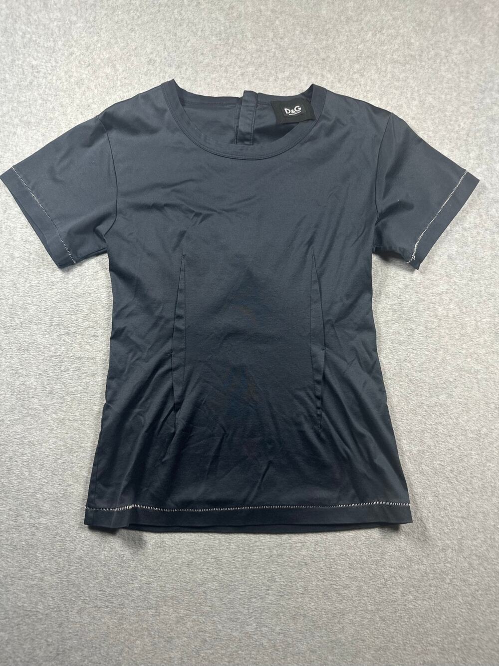 D&G Dolce & Gabbana T-Shirt Women's SZ XS Black Short Sleeves Crew Neck Back Zip
